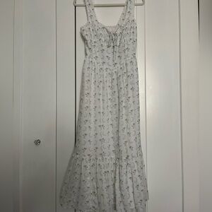 American Eagle Tie-Front Corset Tiered Ruffled Midi Dress